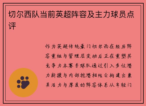 切尔西队当前英超阵容及主力球员点评