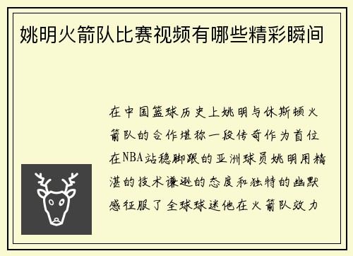 姚明火箭队比赛视频有哪些精彩瞬间